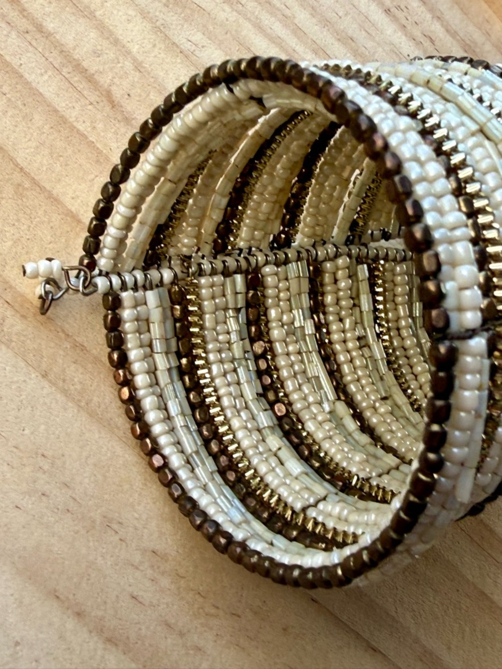 Vintage Beaded Bracelet, Wide Cuff, handmade, crafted in India (‘90s) - Picture 3 of 5